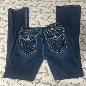 Miss Me Dark Blue Boot Cut Jeans with White Accents